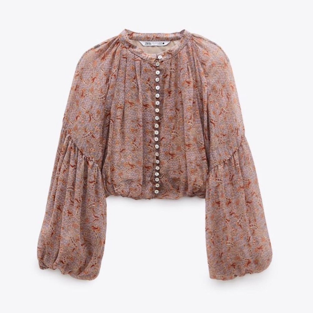Zara Cropped Paisley Blouse